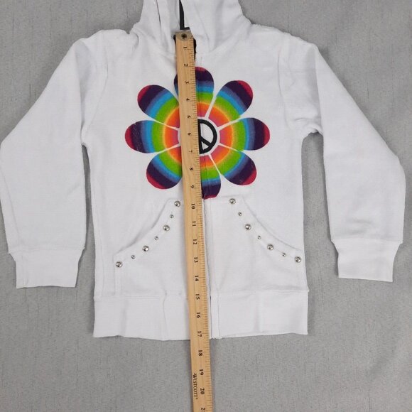 Flowers by Zoe Girls Hoodie 4 White Terry Zip Sweatshirt Rainbow Peace Y2K Retro - Picture 14 of 14